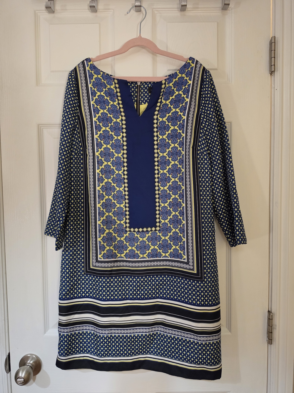 The Limited Navy and Yellow Dress with 3/4 Sleeves
